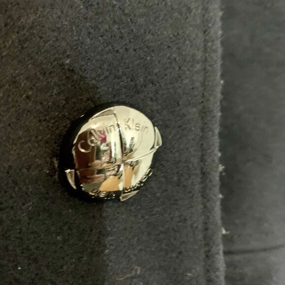 CALVIN KLEIN BLACK Wool Blend PEA COAT Hooded JACKET Quilted Lining SZ 2 - Picture 3 of 9